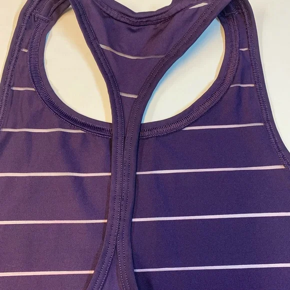 Athleta Chi High Neck Mesh Striped Racerback Tank Top Purple Womens Size XSP - Picture 3 of 7
